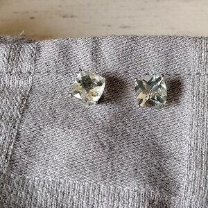 Genuine green amethyst studs, 1+ ct. square cut, 14kt white gold setting.